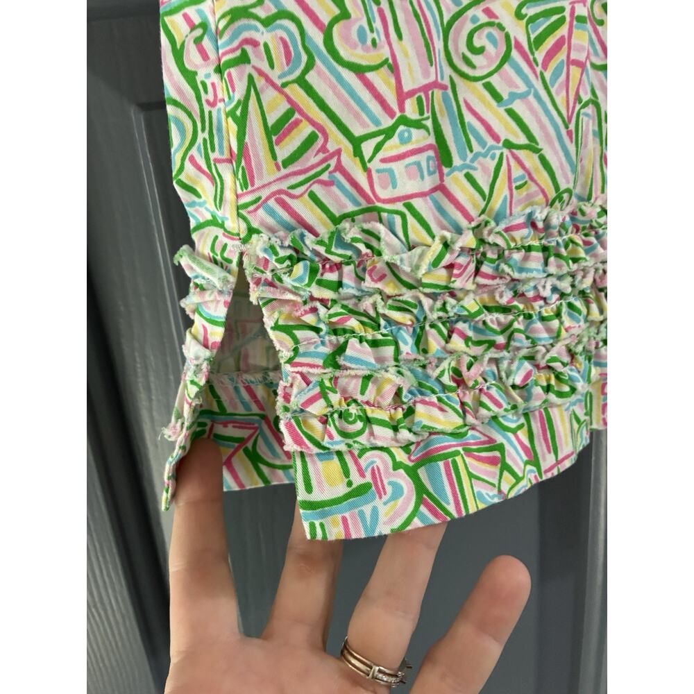 Lilly Pulitzer Green Pink sailboat lighthouse Skirt Size 14 Ruffled trim - Picture 2 of 9